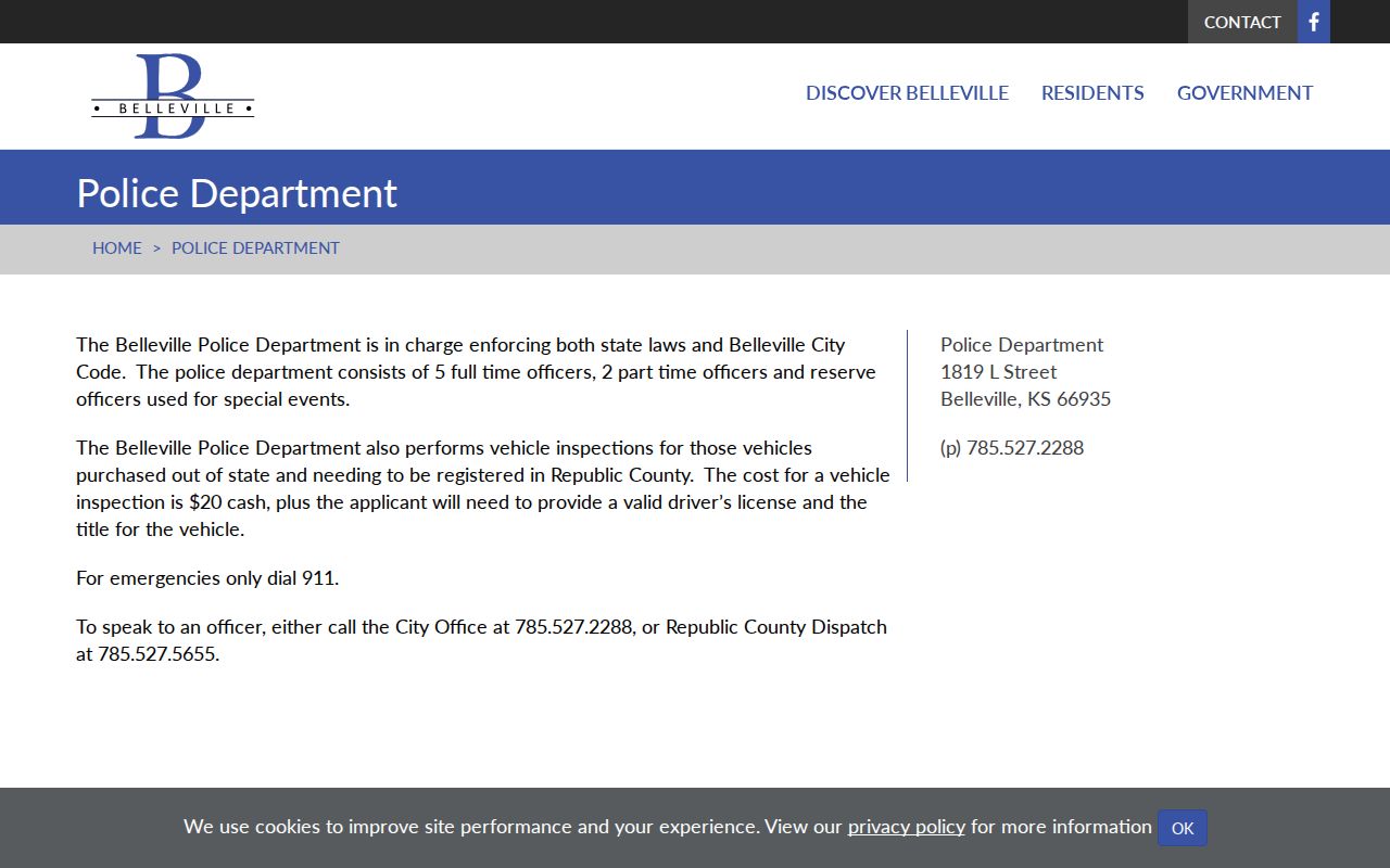 Belleville Police Department page without an inmate release feature